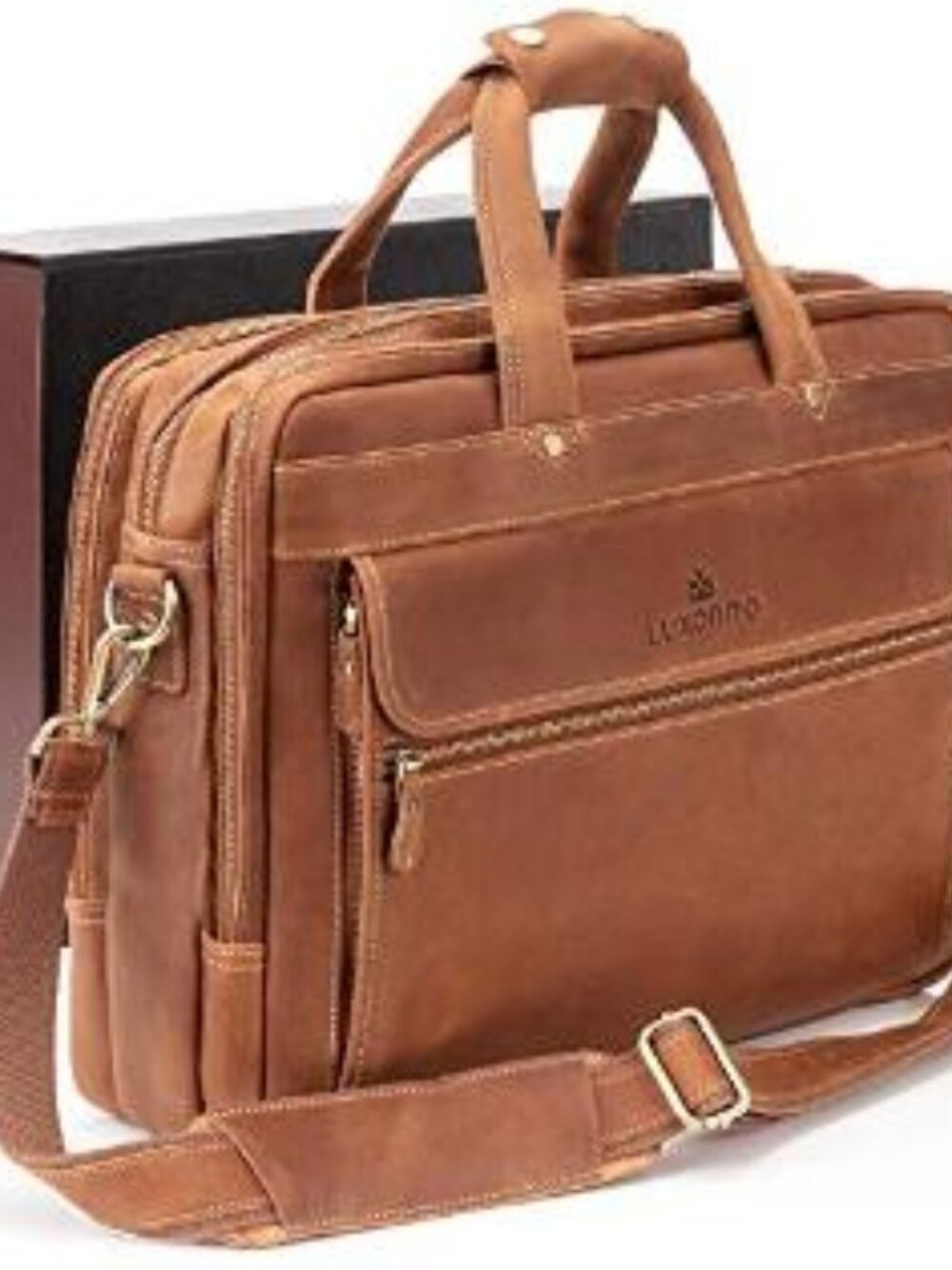 Luxorro Men’s Leather Briefcase Light Brown 15" Laptop